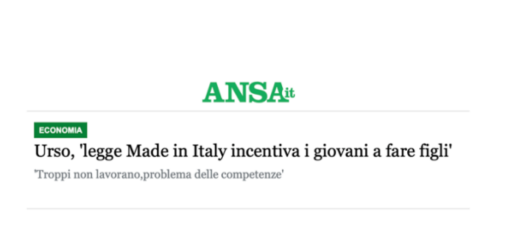 Urso, ‘legge Made in Italy incentiva i giovani a fare figli’ ‘Troppi non lavorano,problema delle competenze’